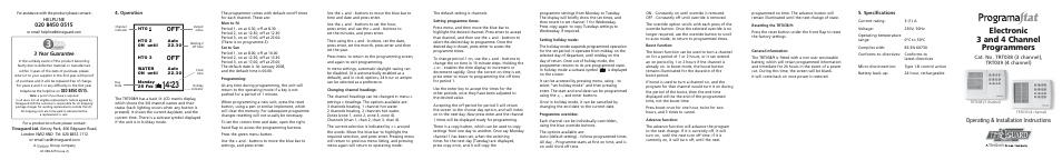 Electronic 3 and 4 channel programmers, Operating & installation instructions, 3 year guarantee | Timeguard TRT039 User Manual | Page 6 / 7