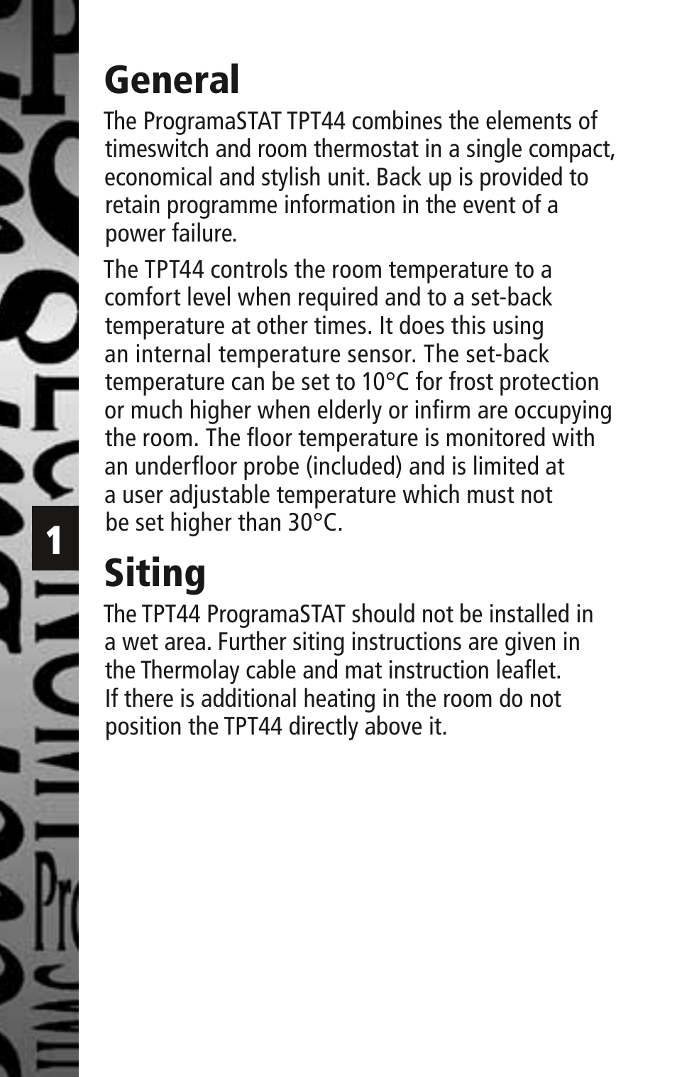 General, Siting | Timeguard TPT44 User Manual | Page 2 / 12