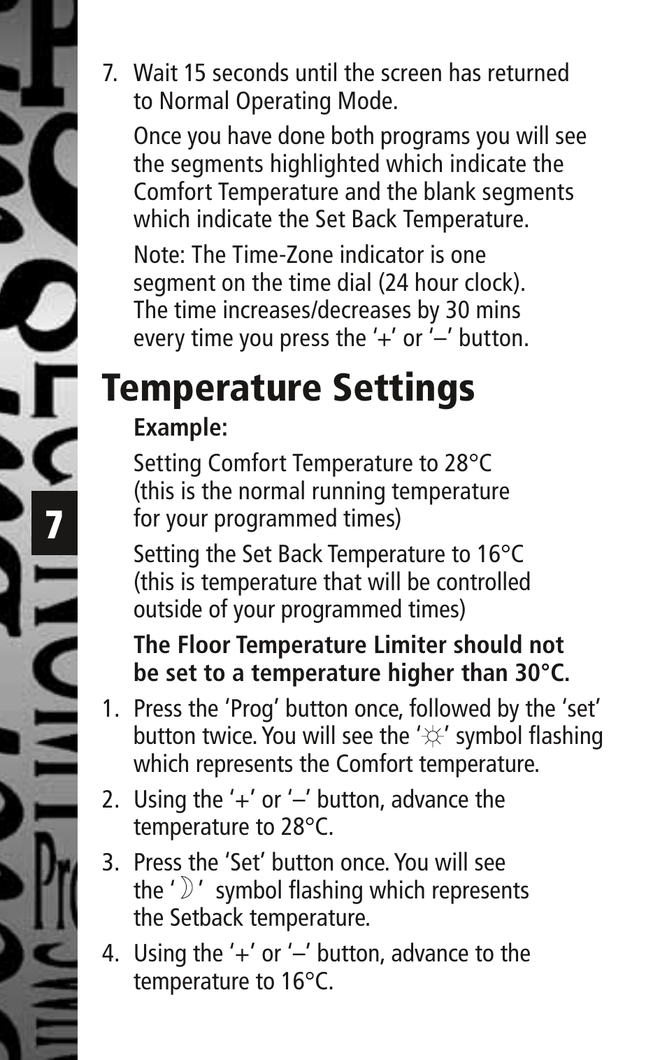 Temperature settings | Timeguard TPT44 User Manual | Page 8 / 12