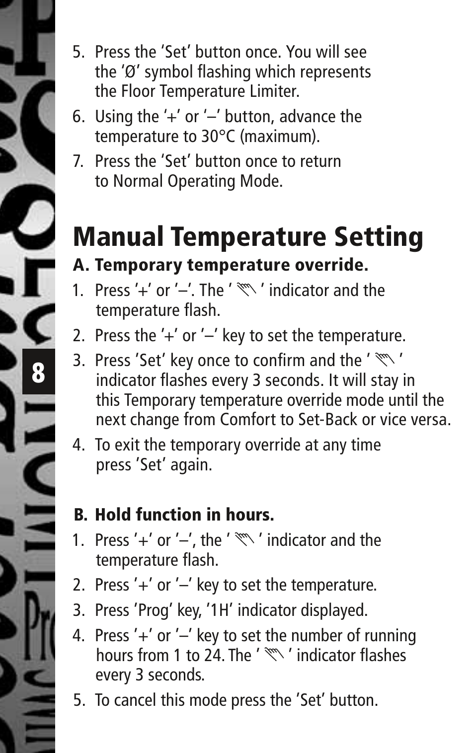 Manual temperature setting | Timeguard TPT44 User Manual | Page 9 / 12