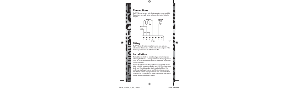 Connections, Siting, Installation | Timeguard TPT88 User Manual | Page 3 / 12