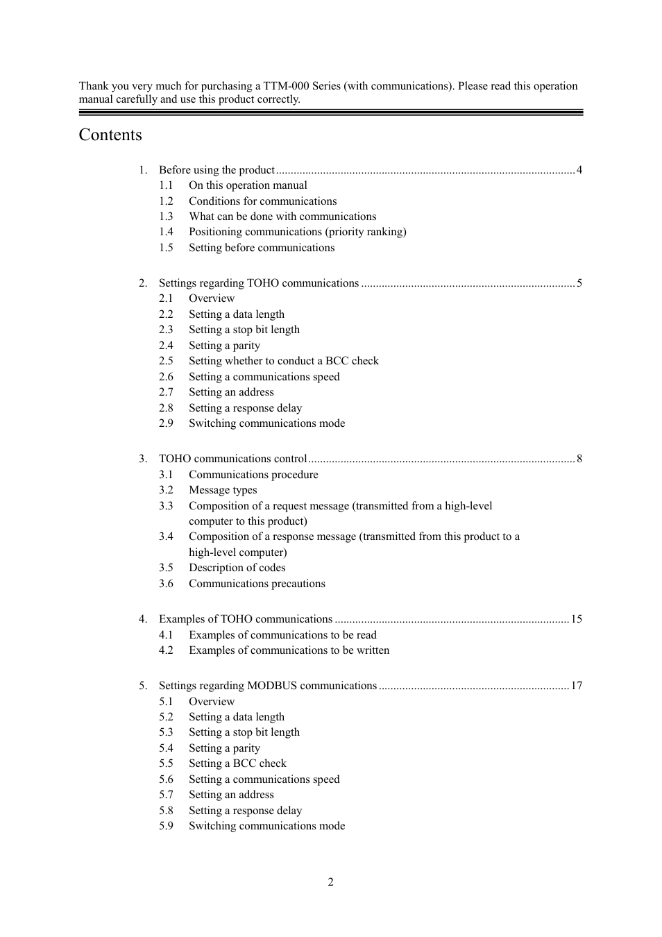 TOHO ELECTRONICS TTM000 User Manual | Page 2 / 42