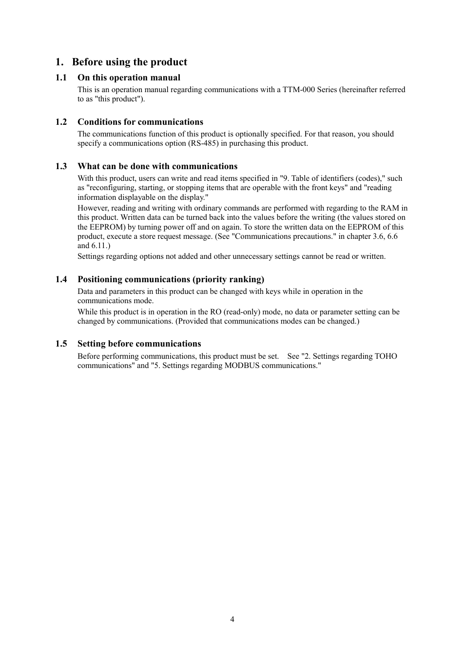 Before using the product | TOHO ELECTRONICS TTM000 User Manual | Page 4 / 42