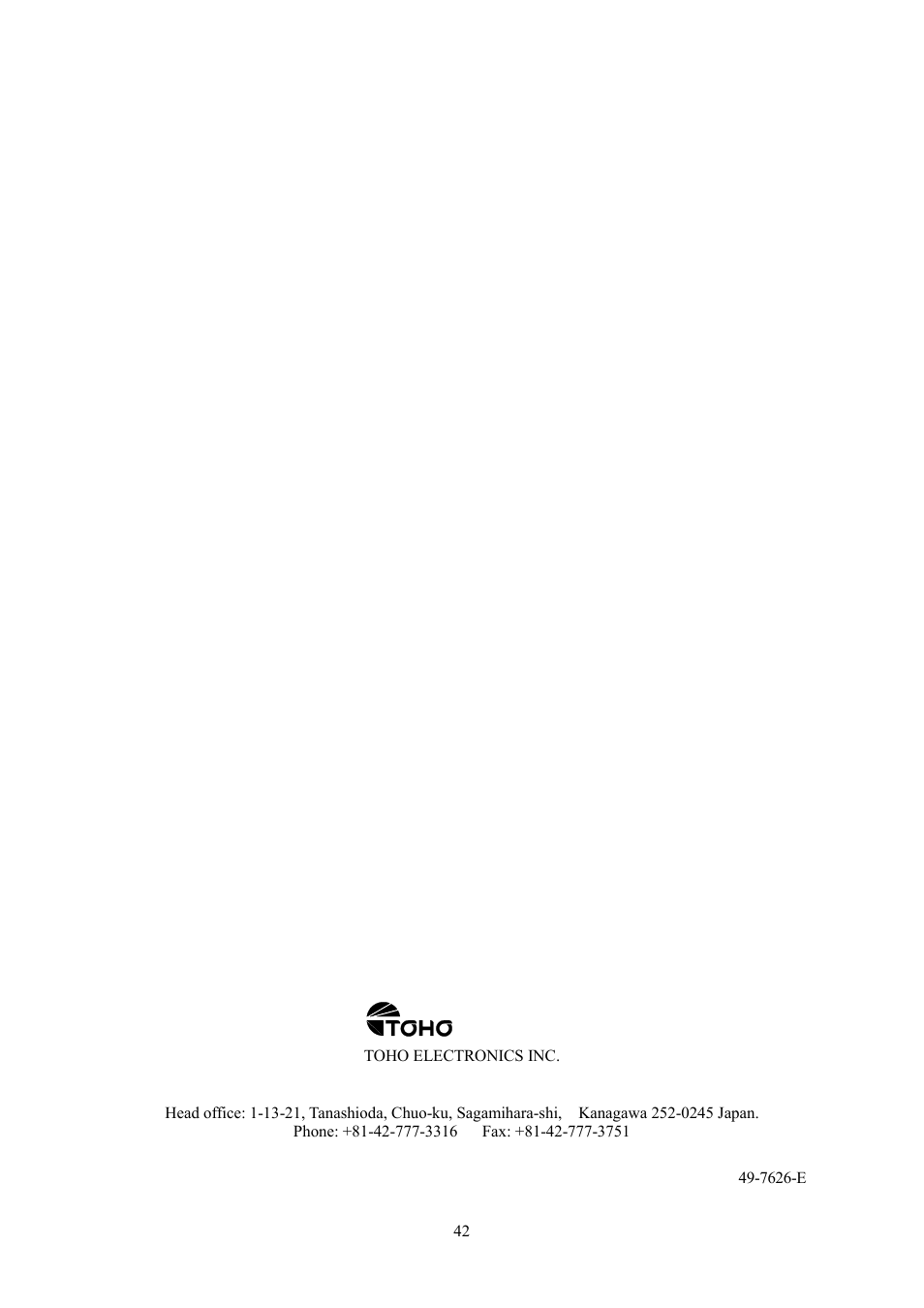 TOHO ELECTRONICS TTM000 User Manual | Page 42 / 42
