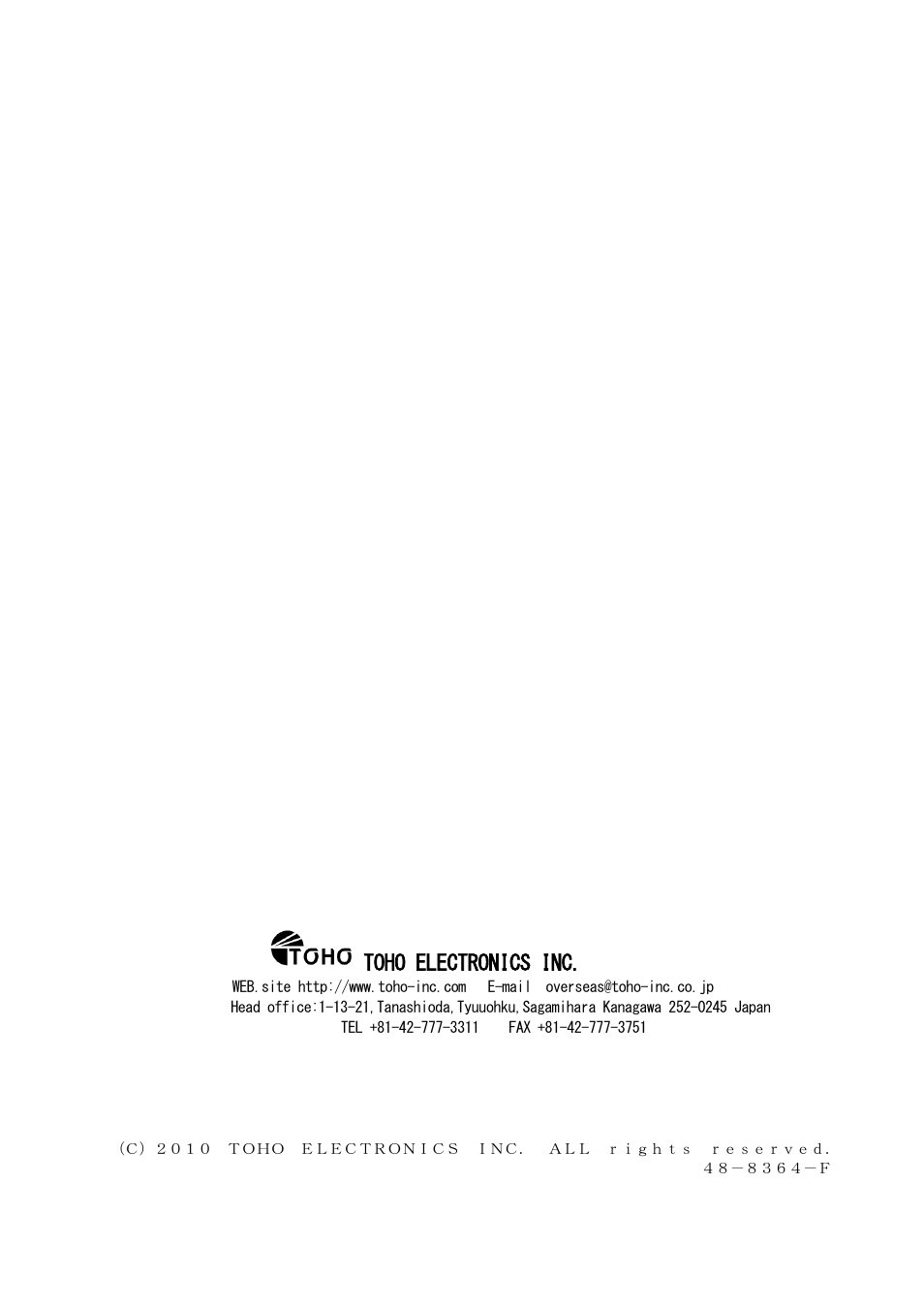 Toho electronics inc | TOHO ELECTRONICS TTM-339 User Manual | Page 32 / 32