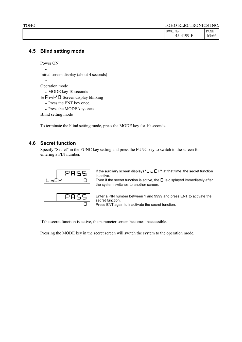 5 blind setting mode, 6 secret function | TOHO ELECTRONICS TTM-509 User Manual | Page 63 / 66