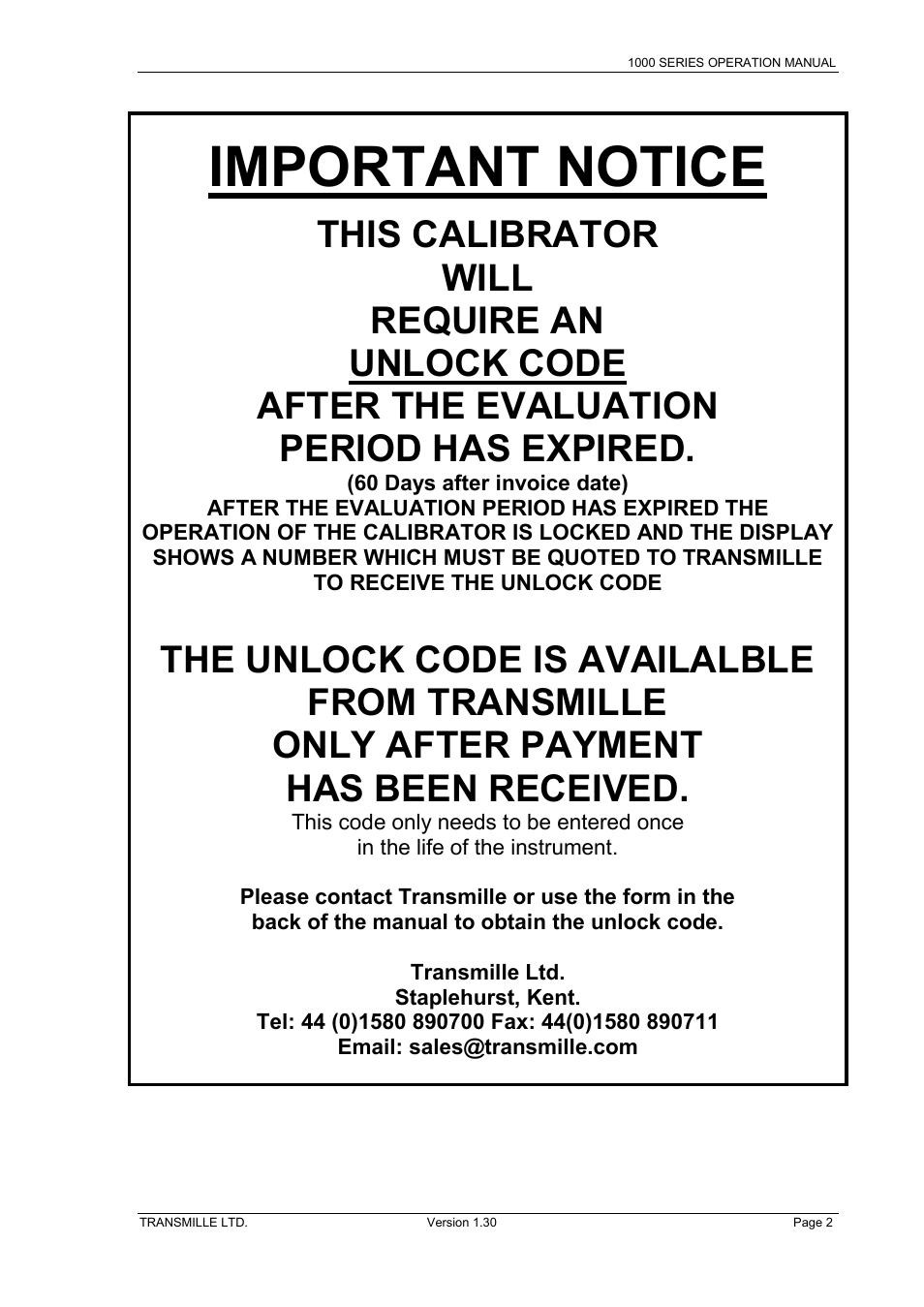 Important notice | Transmille 1000-Series User Manual | Page 2 / 104