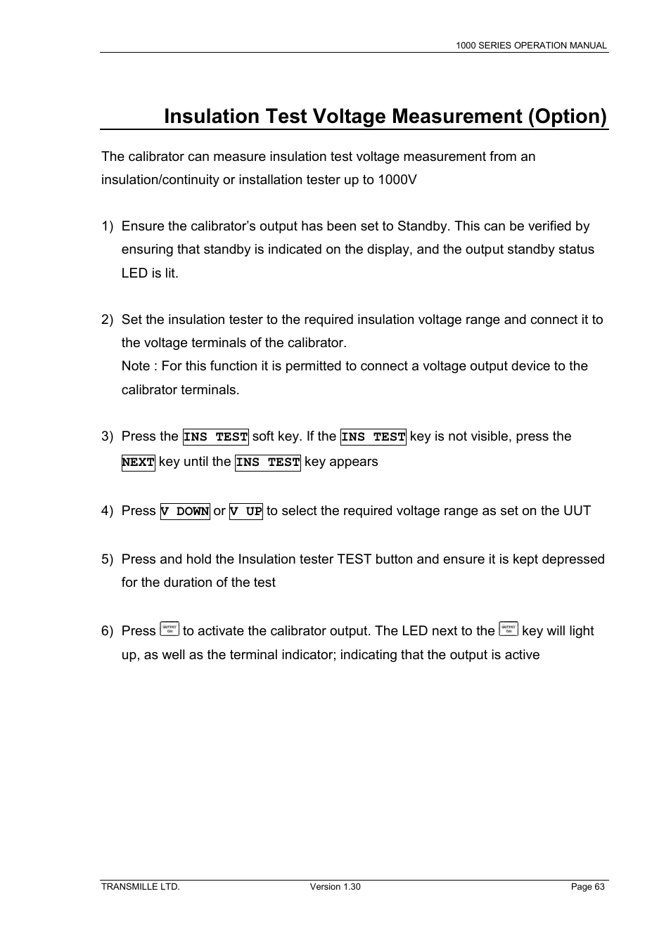 Insulation test voltage measurement (option), Nsulation, Oltage | Easurement, Ption | Transmille 1000-Series User Manual | Page 63 / 104