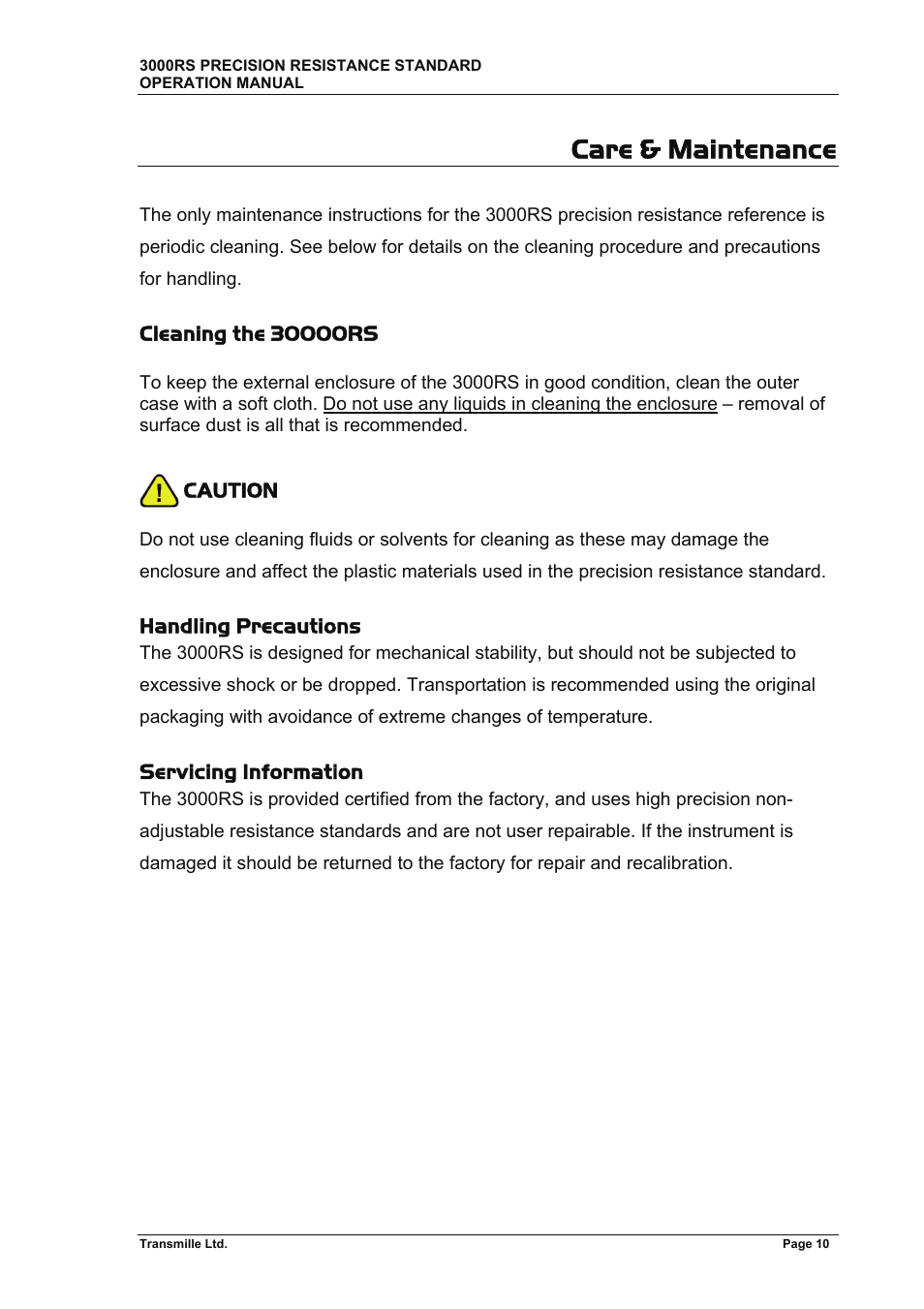 Care & maintenance | Transmille 3000RS User Manual | Page 11 / 11