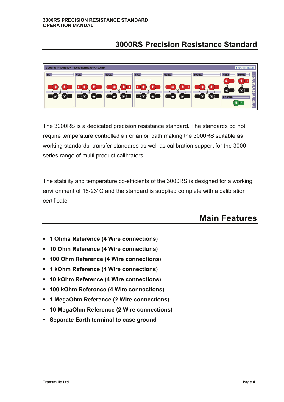 Main features, 3000rs precision resistance standard | Transmille 3000RS User Manual | Page 5 / 11