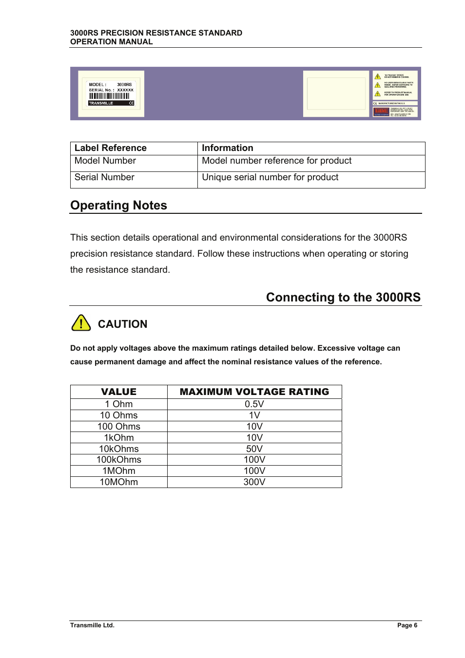 Connecting to the 3000rs, Caution | Transmille 3000RS User Manual | Page 7 / 11