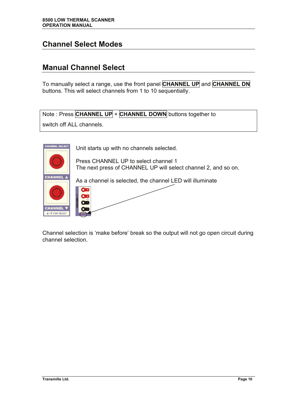 Channel select modes, Manual channel select | Transmille 8500 User Manual | Page 11 / 14