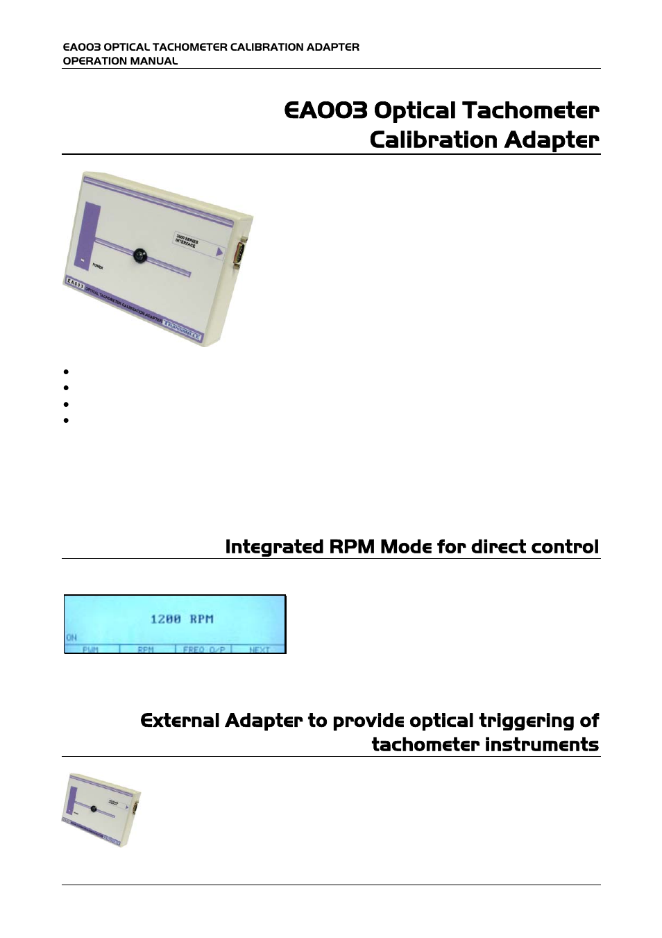 Ea003 optical tachometer calibration adapter, Integrated rpm mode for direct control | Transmille EA003 User Manual | Page 5 / 12