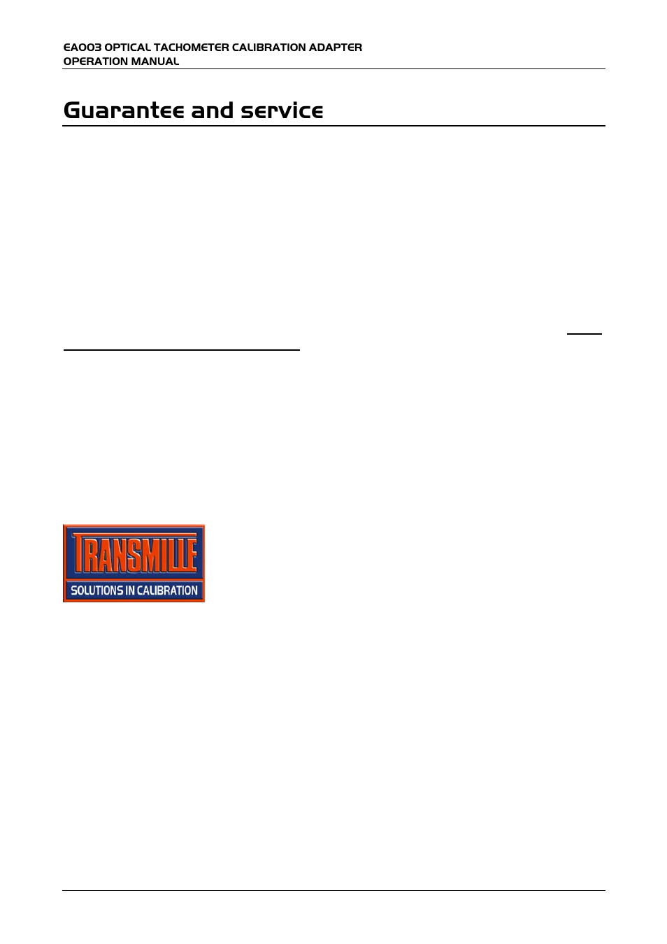 Guarantee and service | Transmille EA008 User Manual | Page 2 / 11