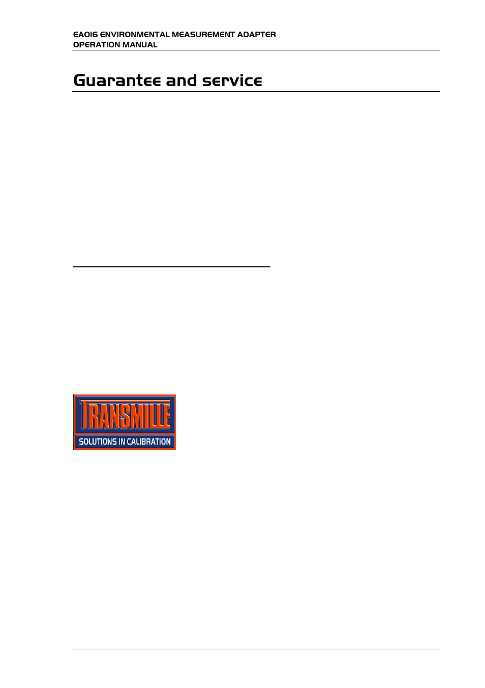Guarantee and service | Transmille EA016 User Manual | Page 3 / 12