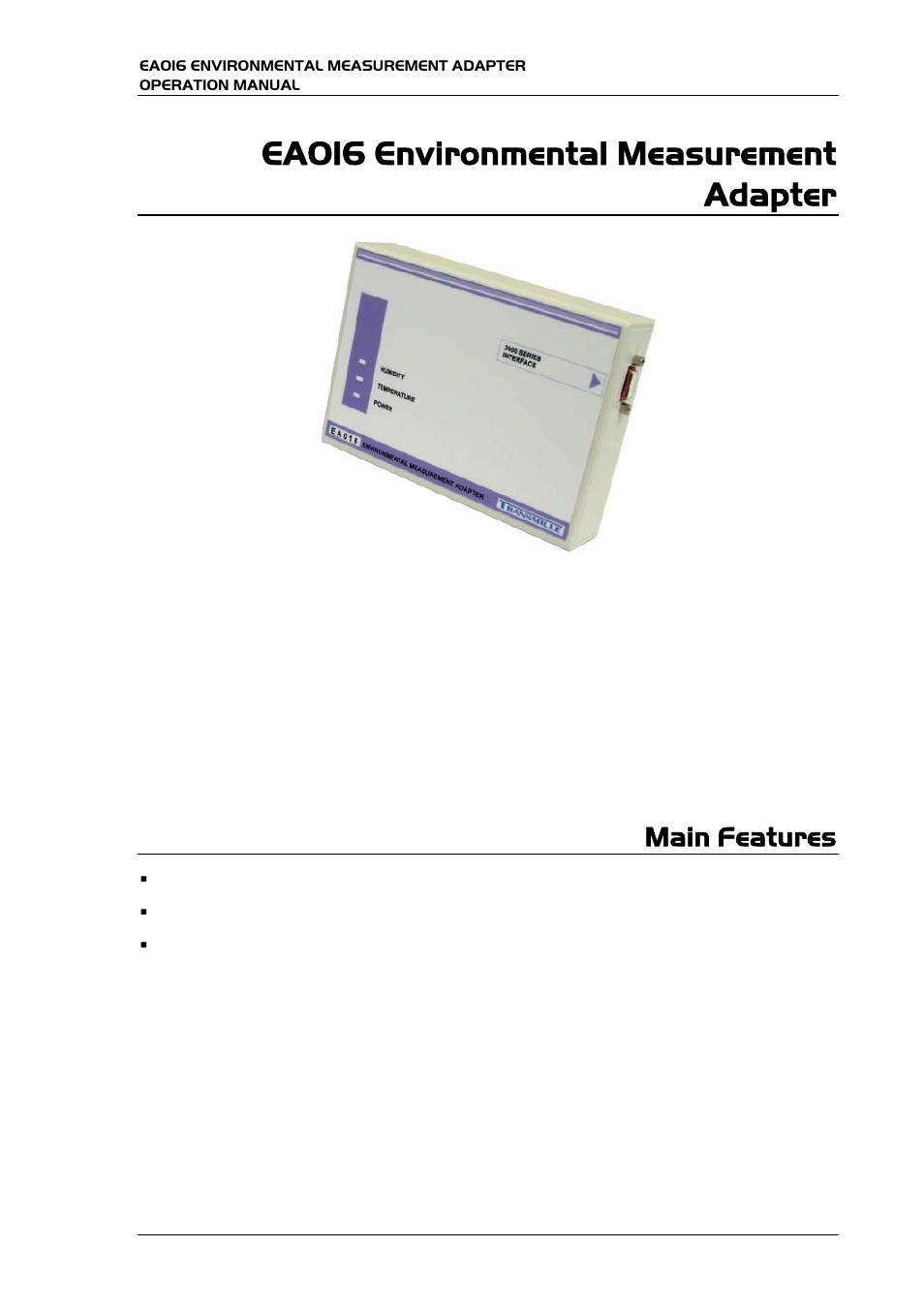 Ea016 environmental measurement adapter, Main features | Transmille EA016 User Manual | Page 5 / 12