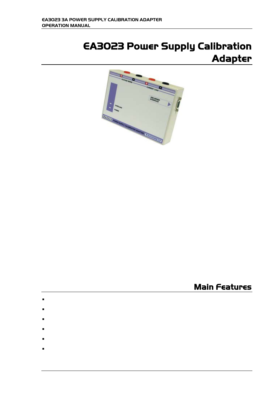 Ea3023 power supply calibration adapter, Main features | Transmille EA3023 User Manual | Page 5 / 14