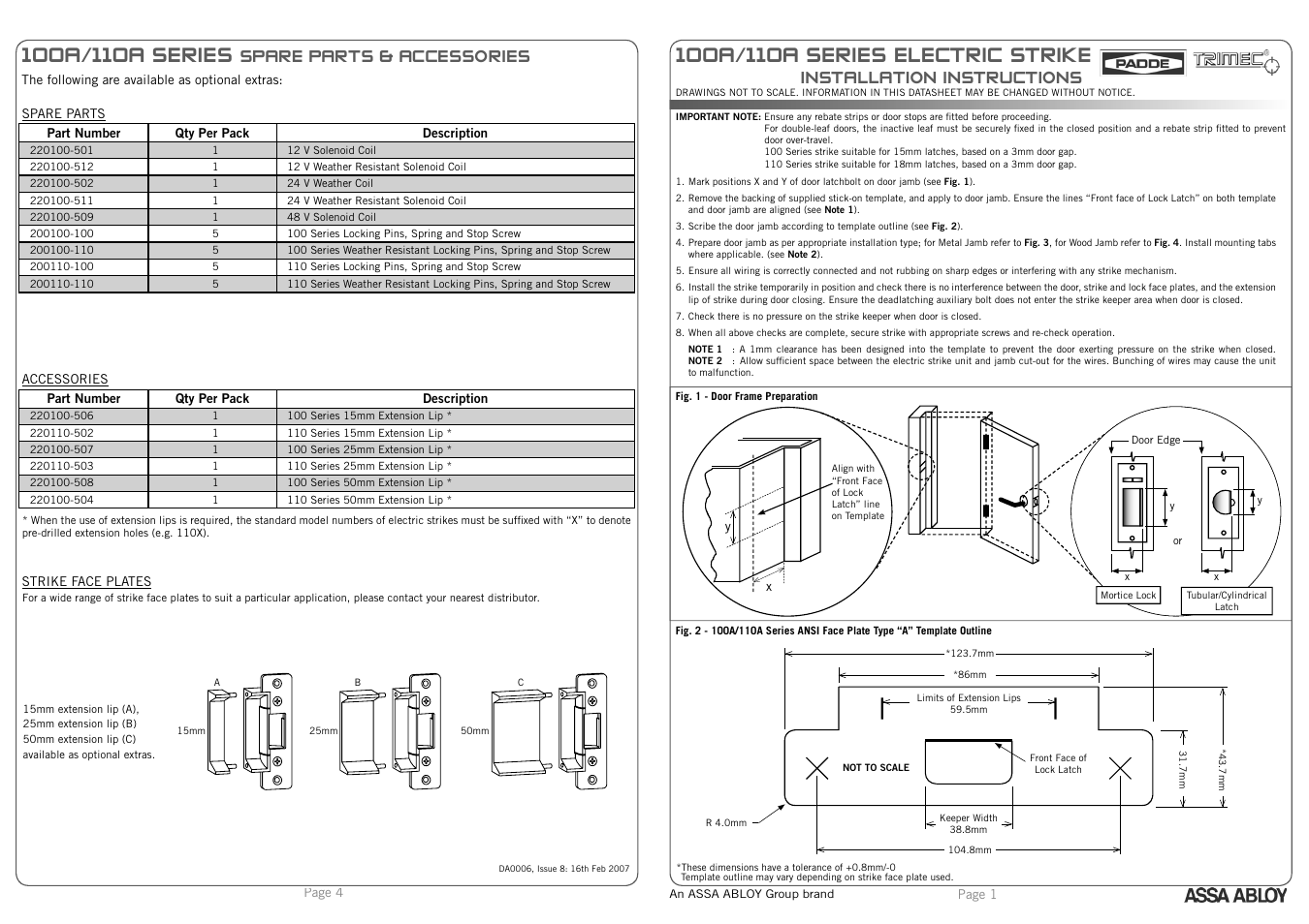 Trimec ES110 Series Electric Strike User Manual | 2 pages