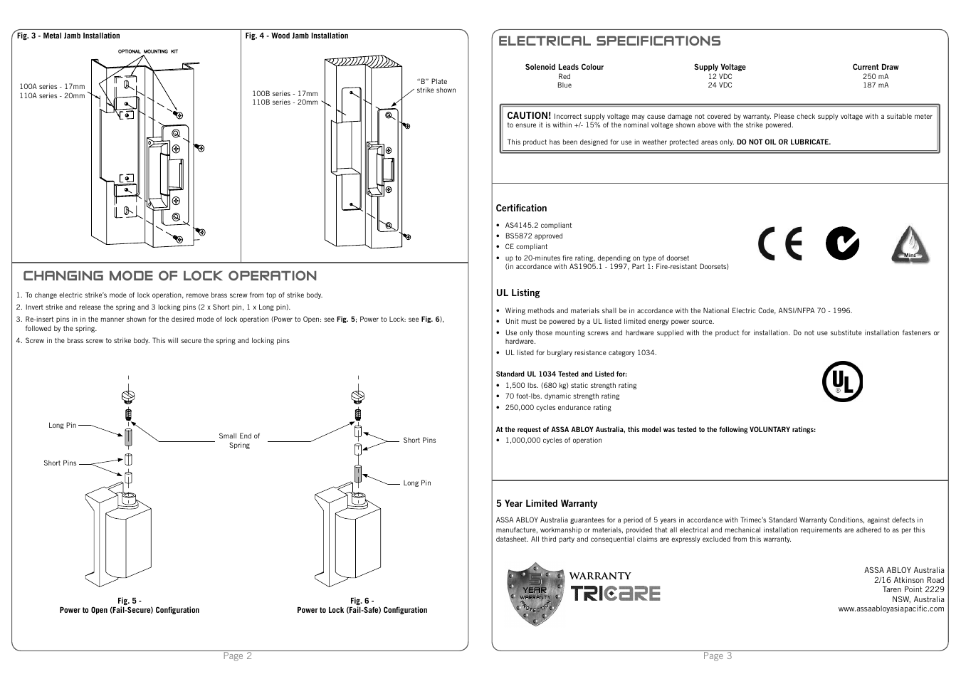 Trimec ES110 Series Electric Strike User Manual | Page 2 / 2