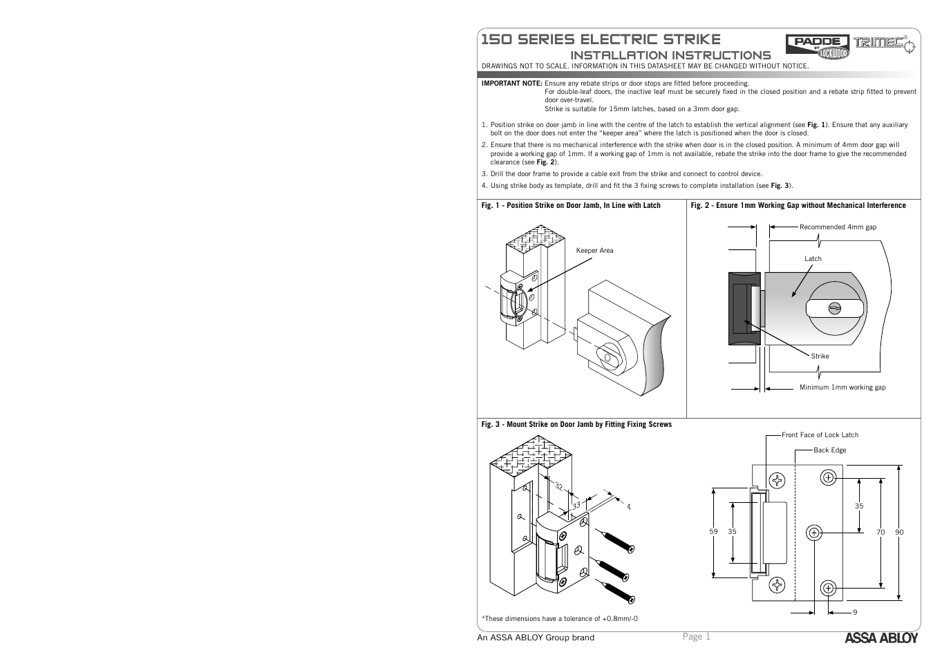 Trimec ES150 Series Surface Mounted Electric Strike User Manual | 2 pages