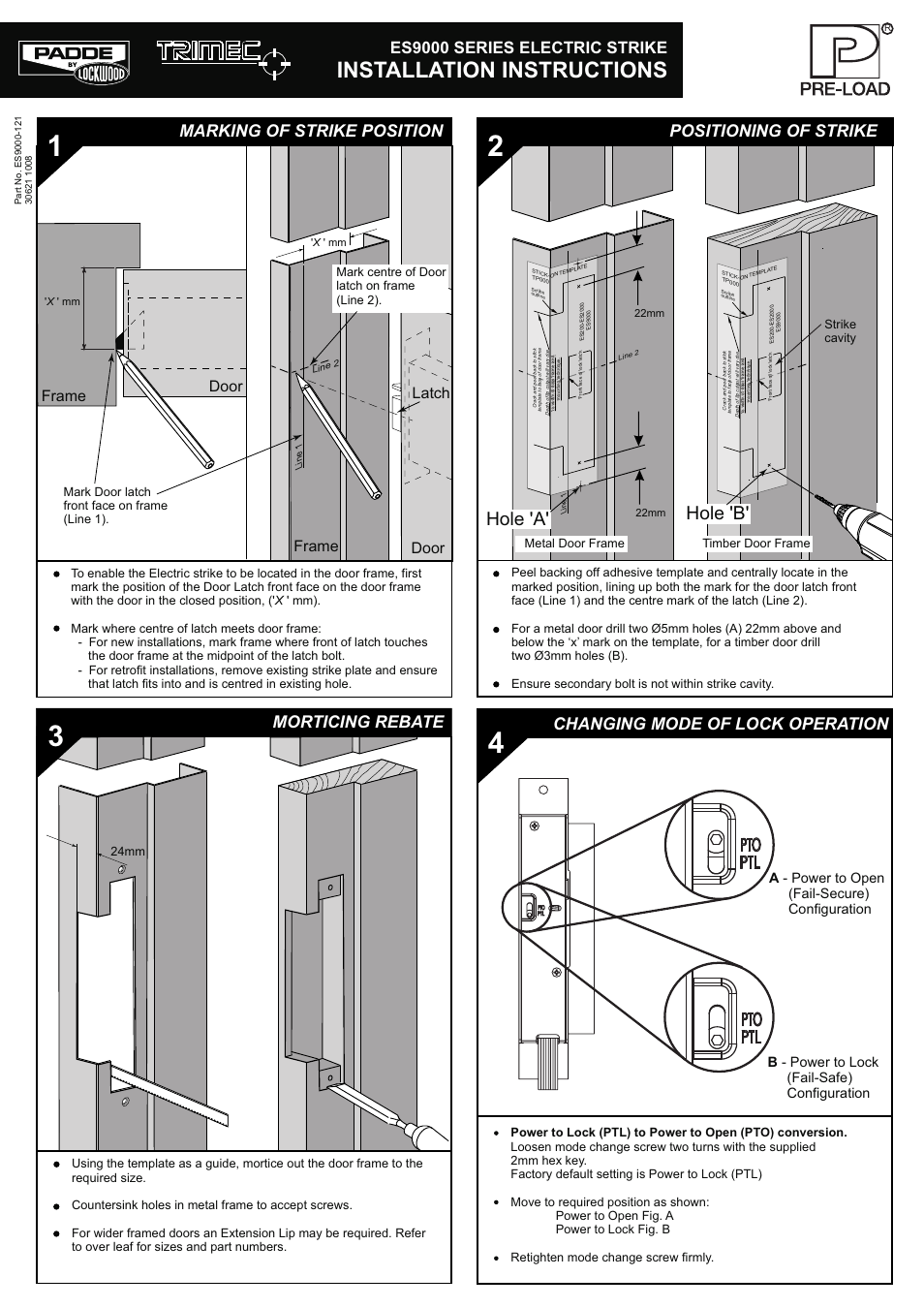 Trimec ES9000 Pre-Load Electric strike User Manual | 2 pages