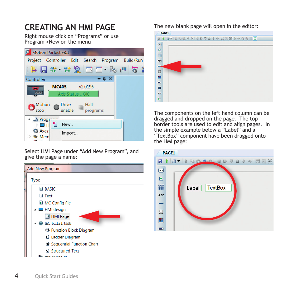 Creating an hmi page | Trio Motion Technology Uniplay HMI User Manual | Page 4 / 12