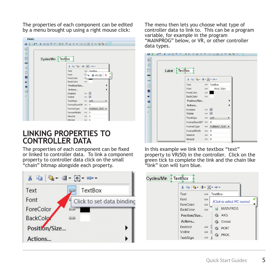Linking properties to controller data | Trio Motion Technology Uniplay HMI User Manual | Page 5 / 12