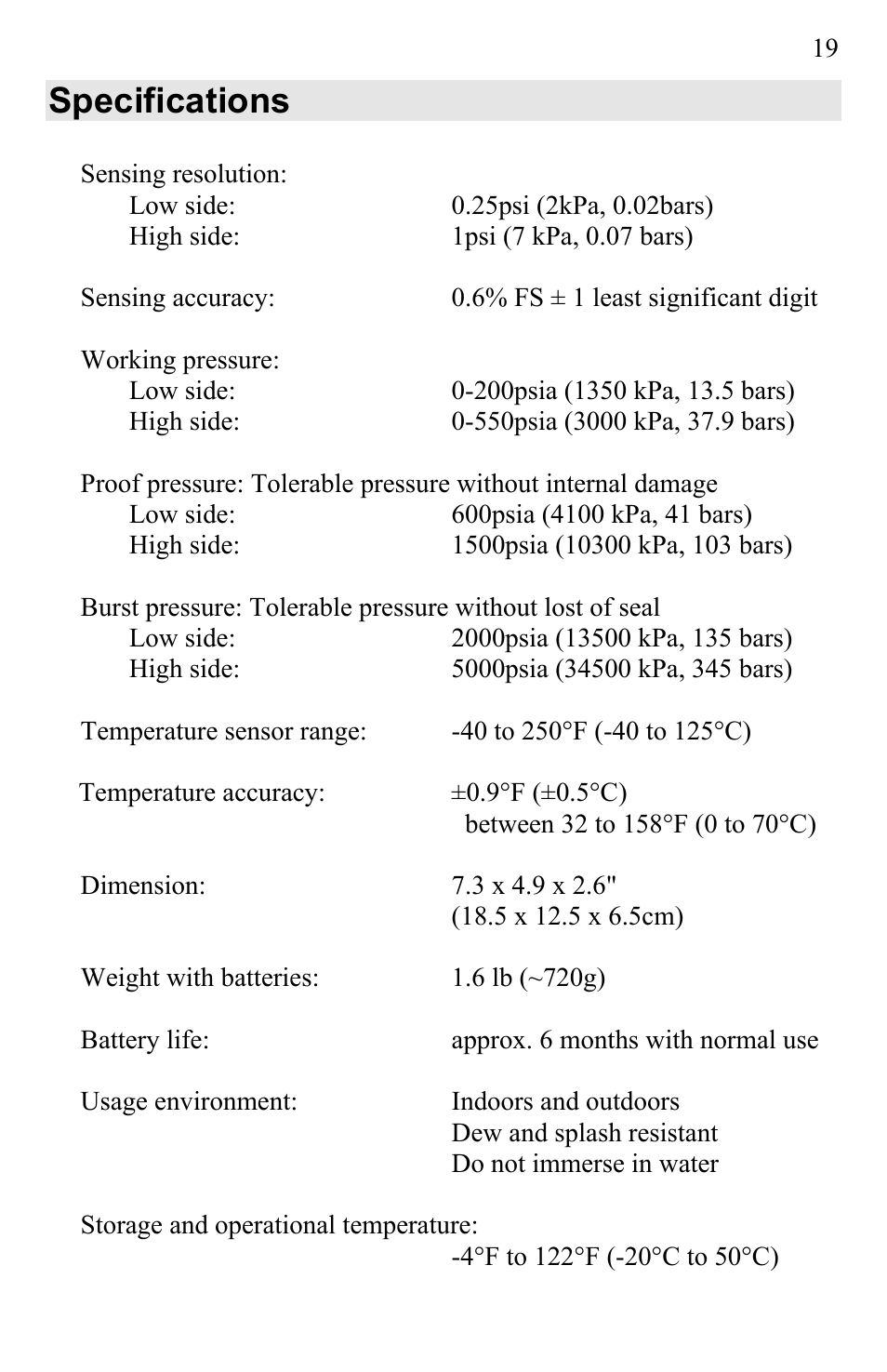 Specifications | UEi Test Instruments AK900SC User Manual | Page 19 / 31