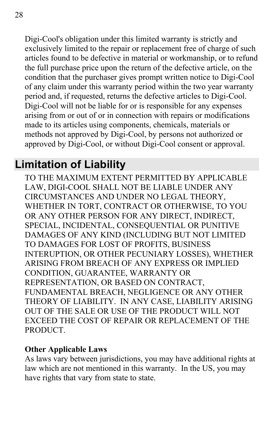 Limitation of liability | UEi Test Instruments AK900SC User Manual | Page 28 / 31