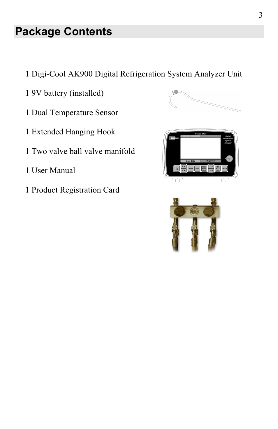 Package contents | UEi Test Instruments AK900SC User Manual | Page 3 / 31