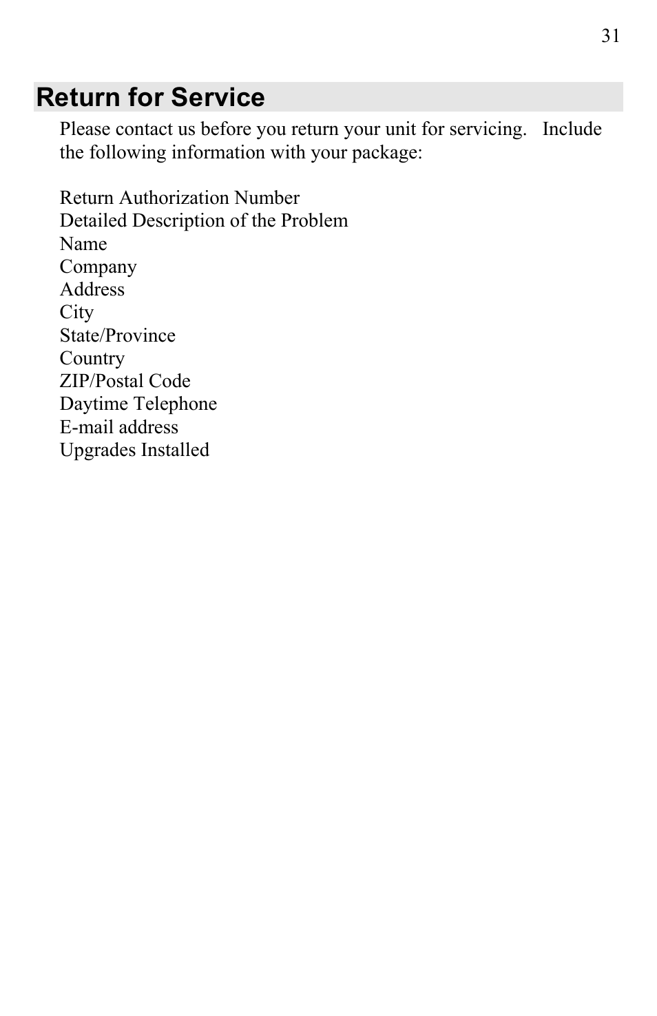 Return for service | UEi Test Instruments AK900SC User Manual | Page 31 / 31