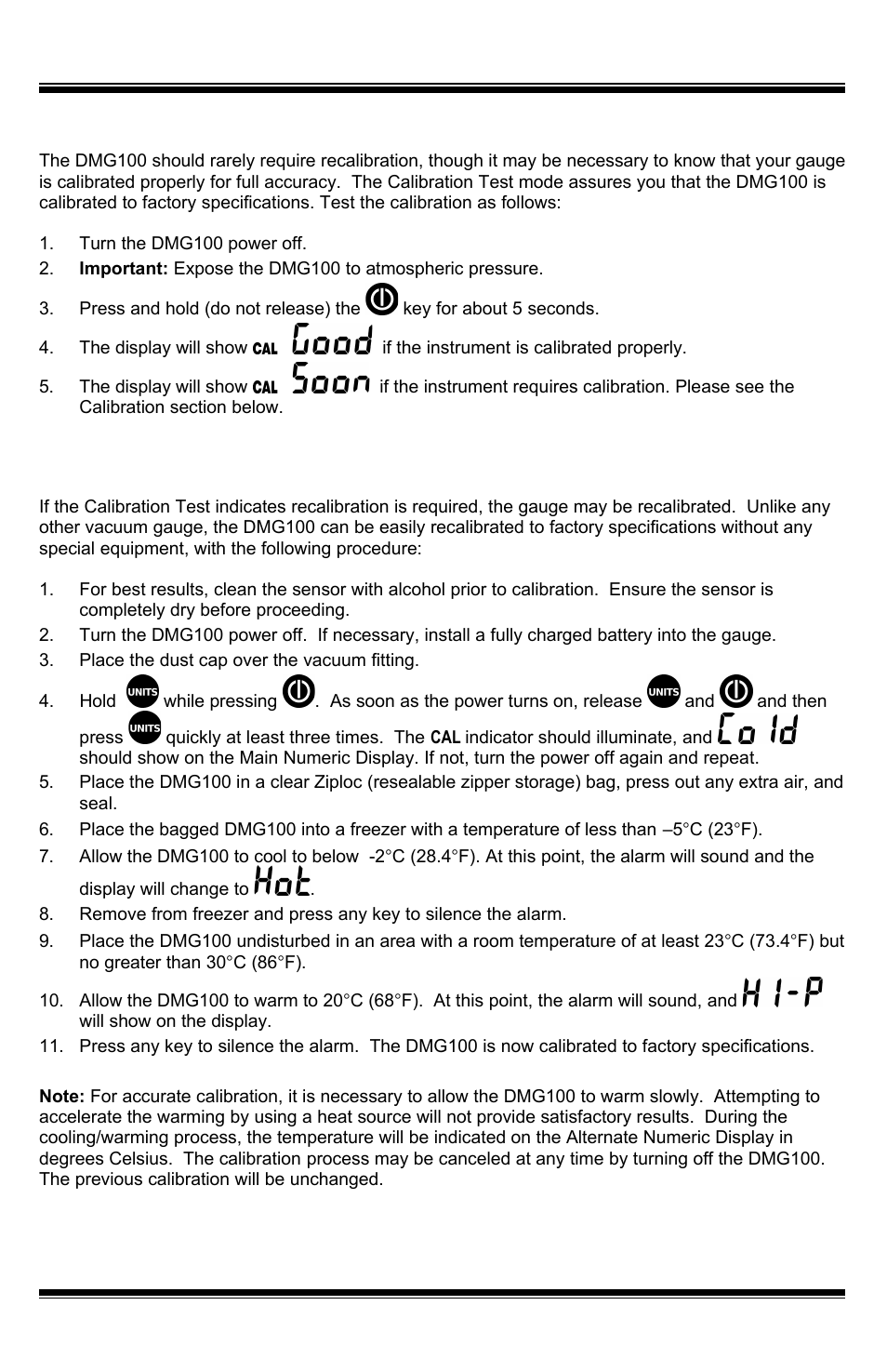 Lcd display, Calibration test, Calibration | UEi Test Instruments DMG100 User Manual | Page 8 / 12