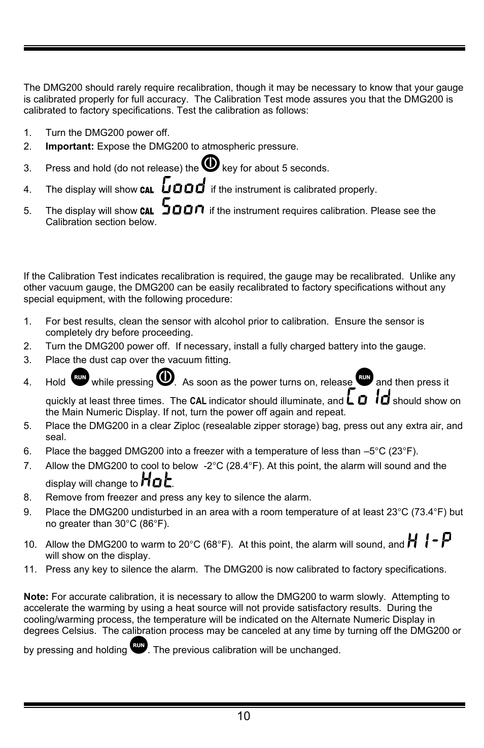 Calibration test, Calibration, Lcd display | UEi Test Instruments DMG200 User Manual | Page 10 / 12