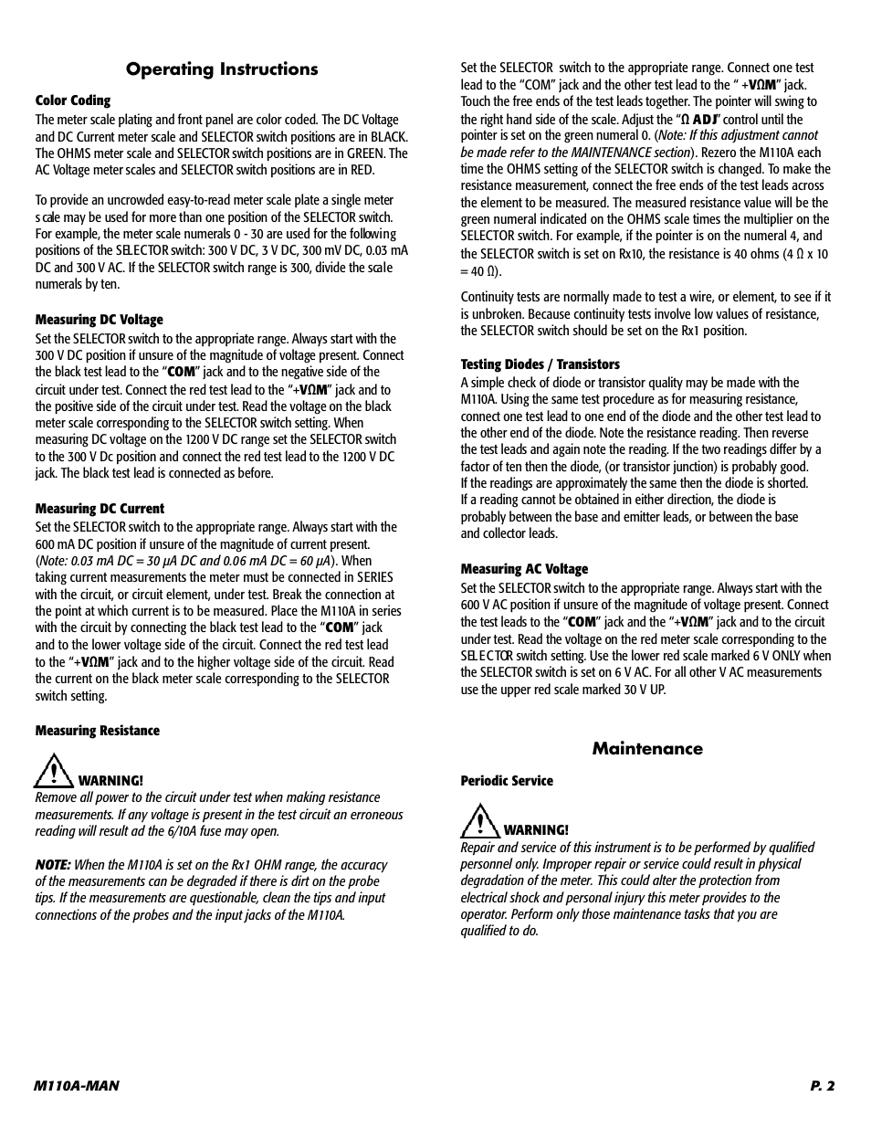 UEi Test Instruments M110A User Manual | Page 3 / 5