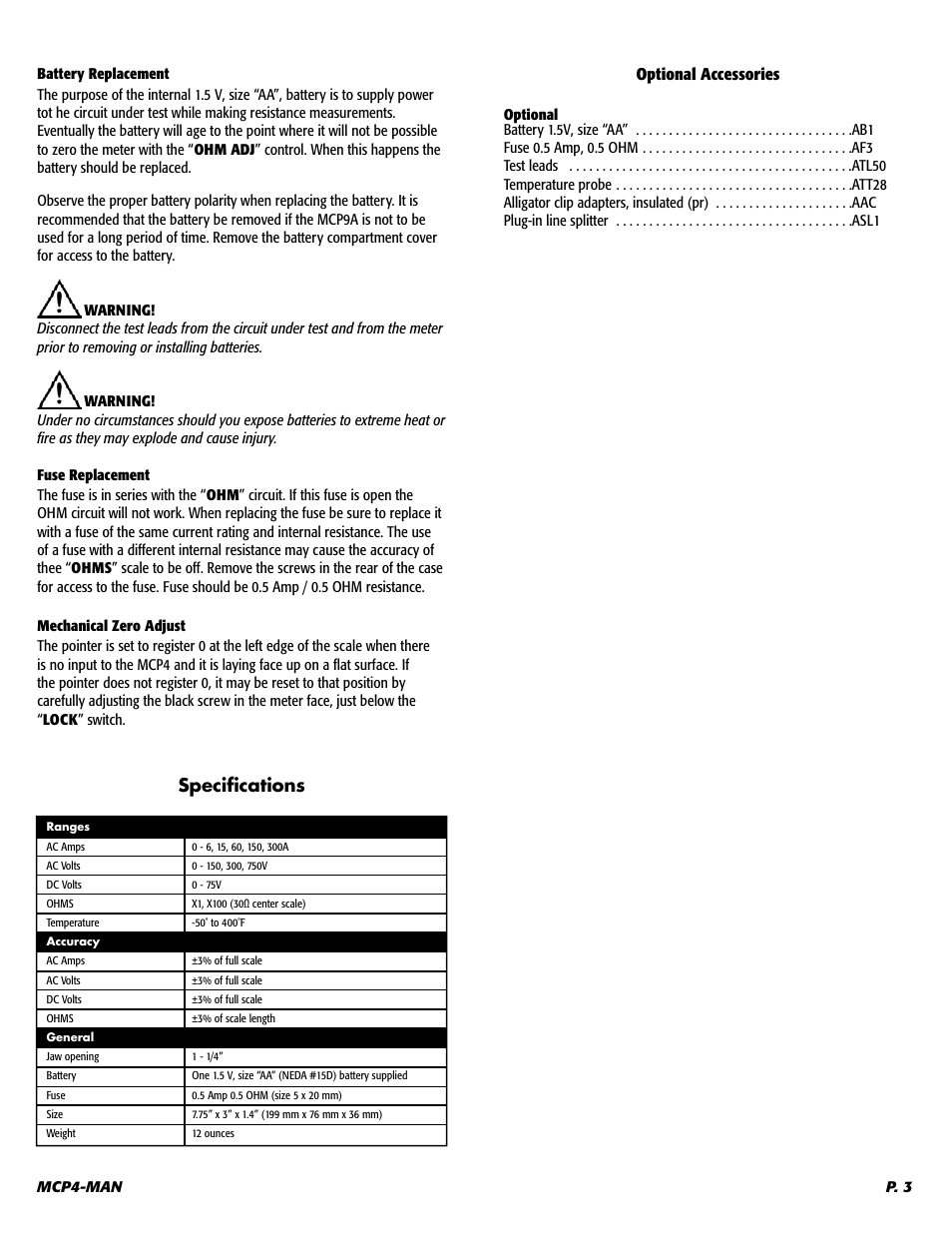 Optional accessories | UEi Test Instruments MCP4 User Manual | Page 4 / 5