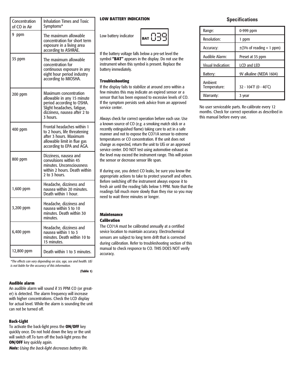 UEi Test Instruments CO71A User Manual | Page 2 / 2