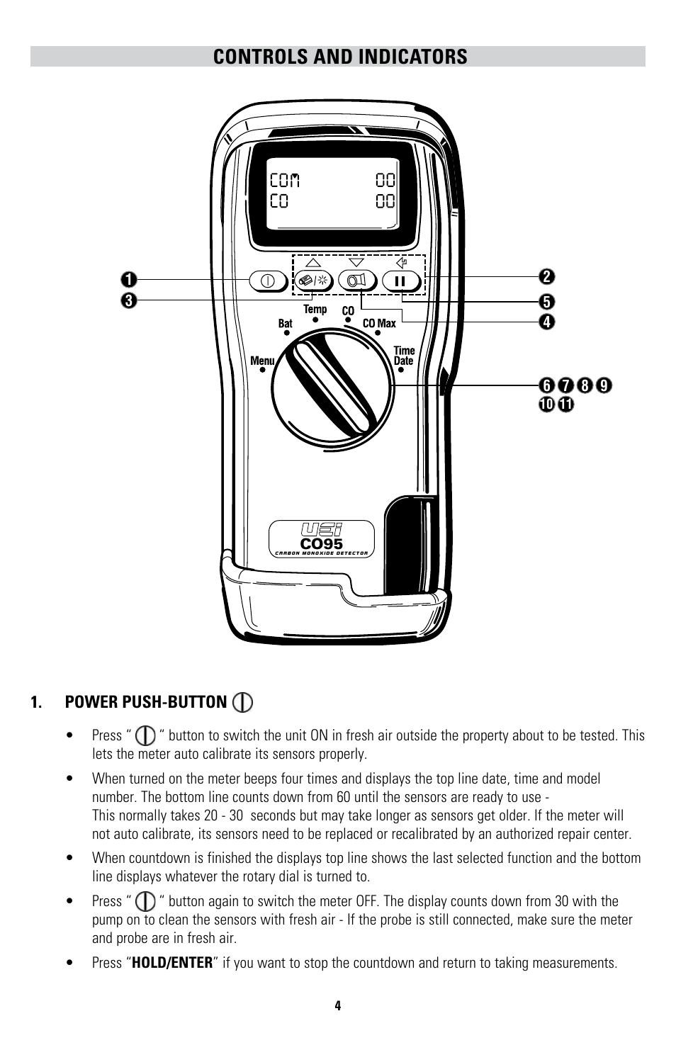 Controls and indicators | UEi Test Instruments CO95 User Manual | Page 4 / 12
