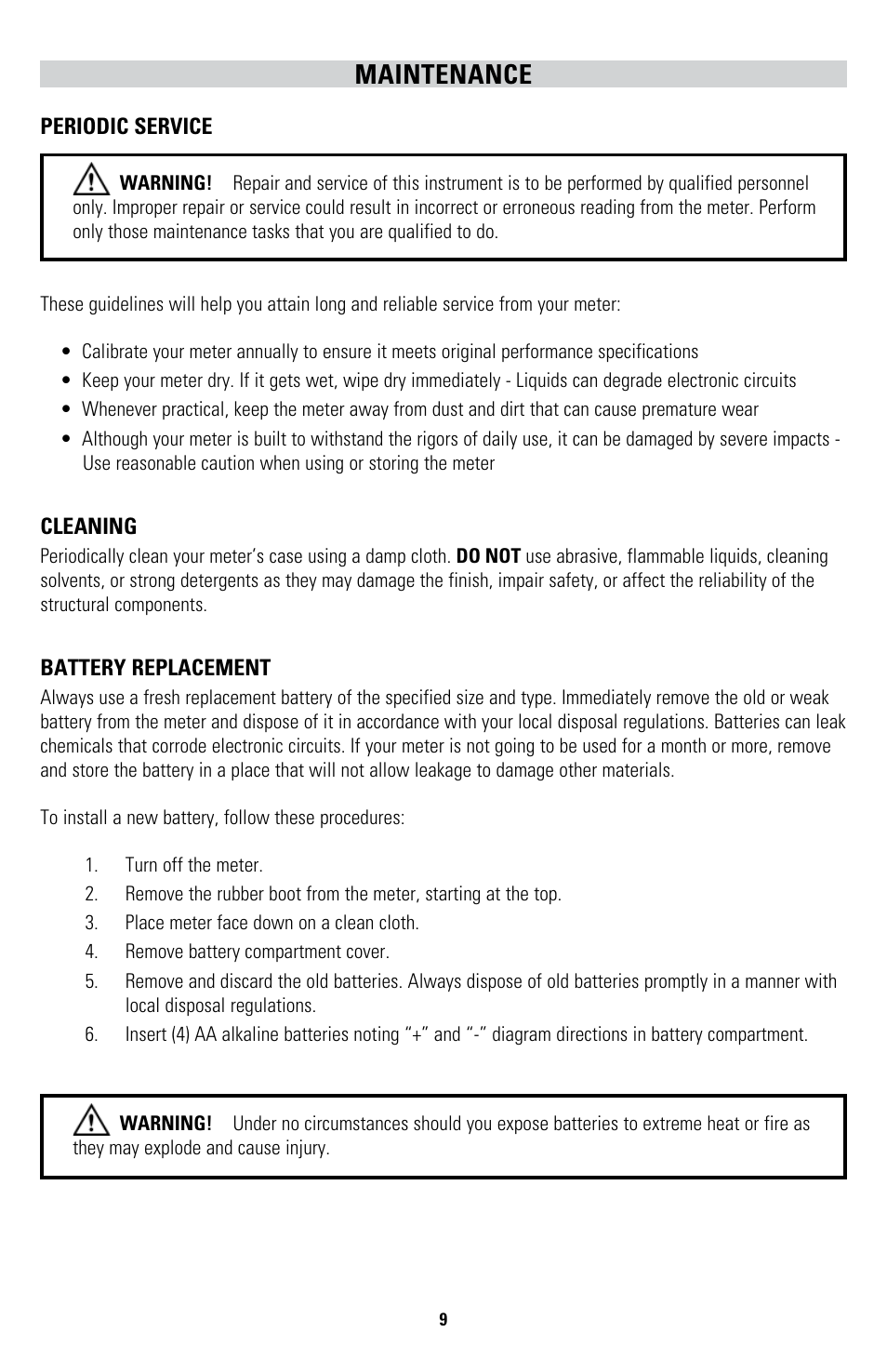 Maintenance | UEi Test Instruments CO95 User Manual | Page 9 / 12
