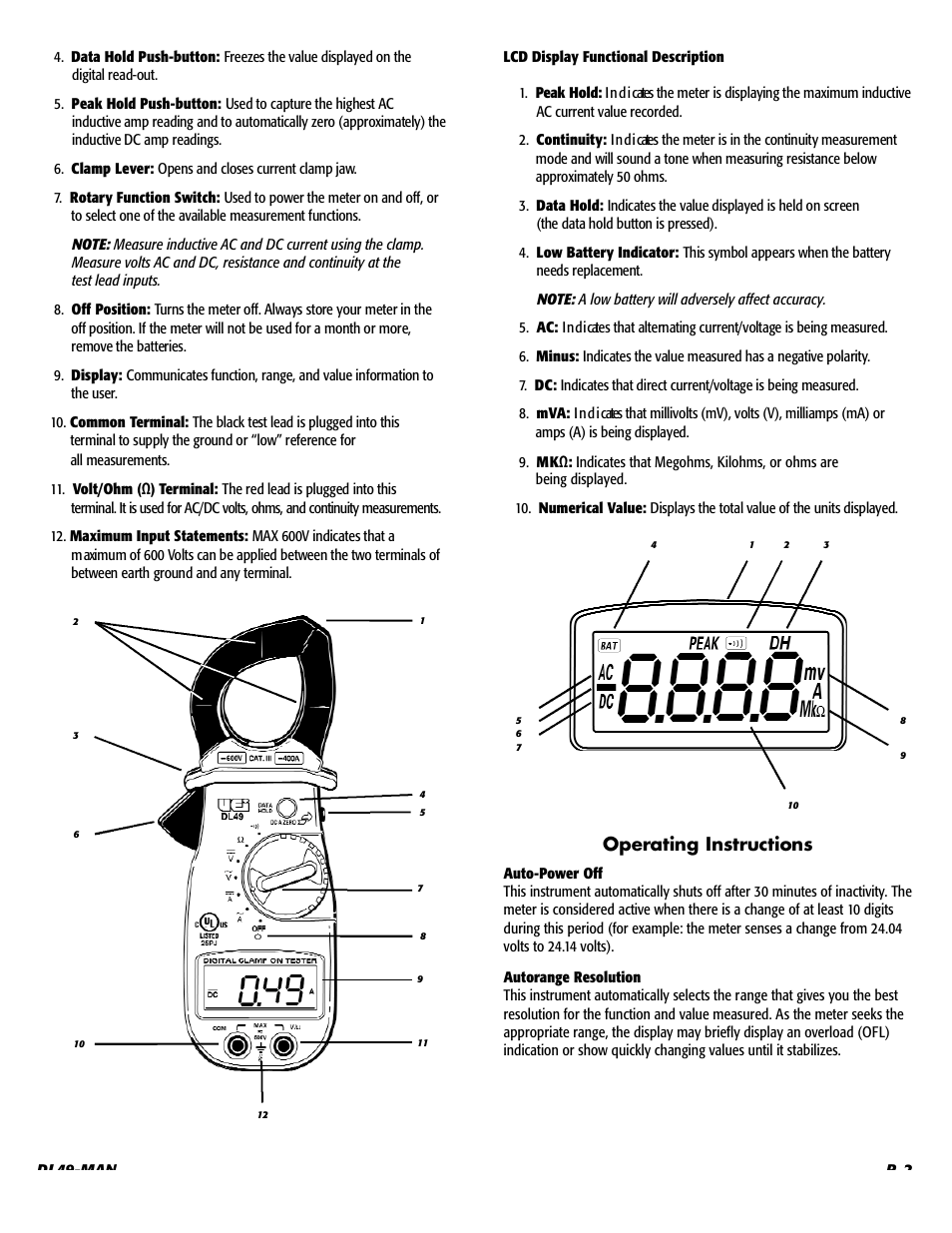 Operating instructions | UEi Test Instruments DL49 User Manual | Page 3 / 7