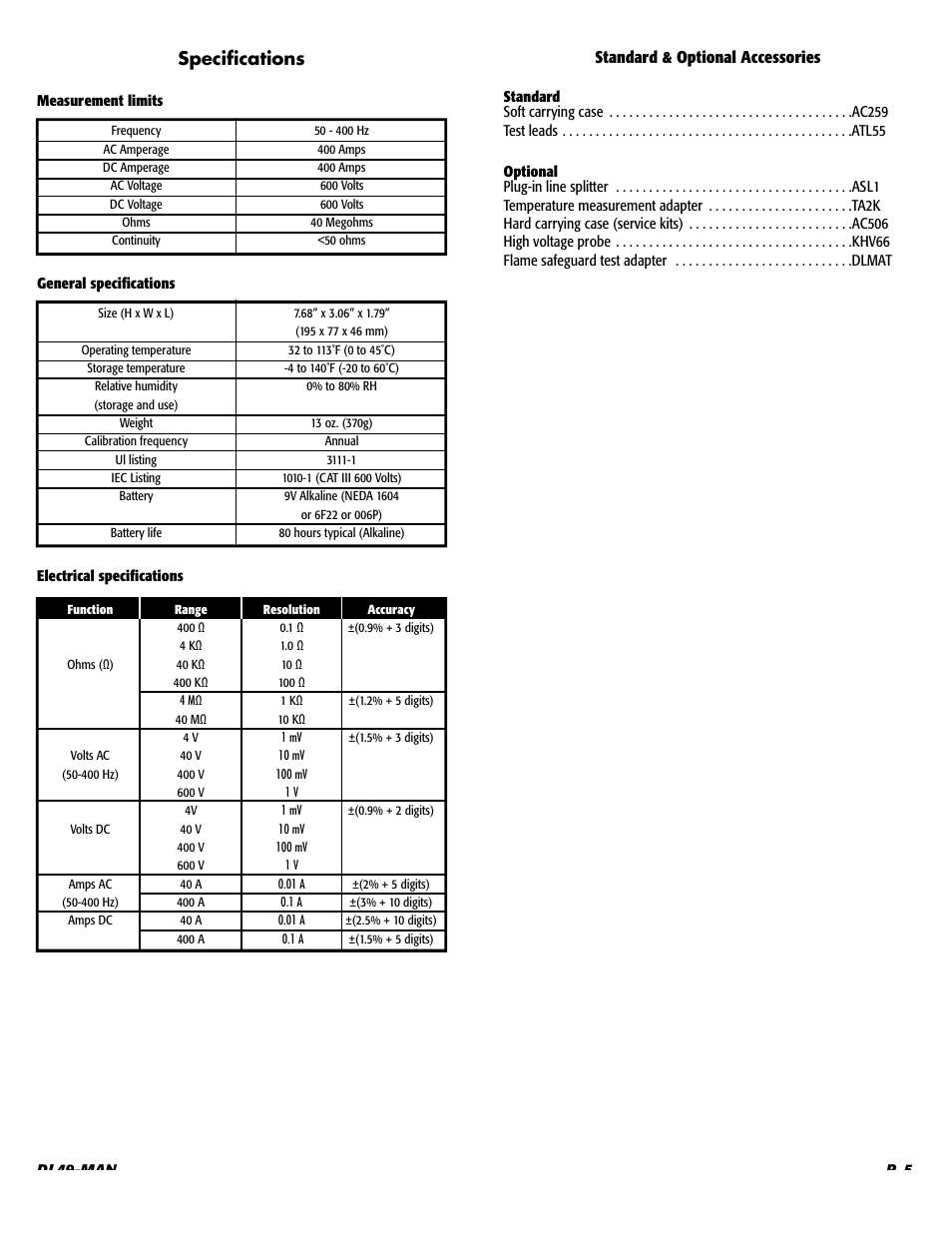 Standard & optional accessories | UEi Test Instruments DL49 User Manual | Page 6 / 7