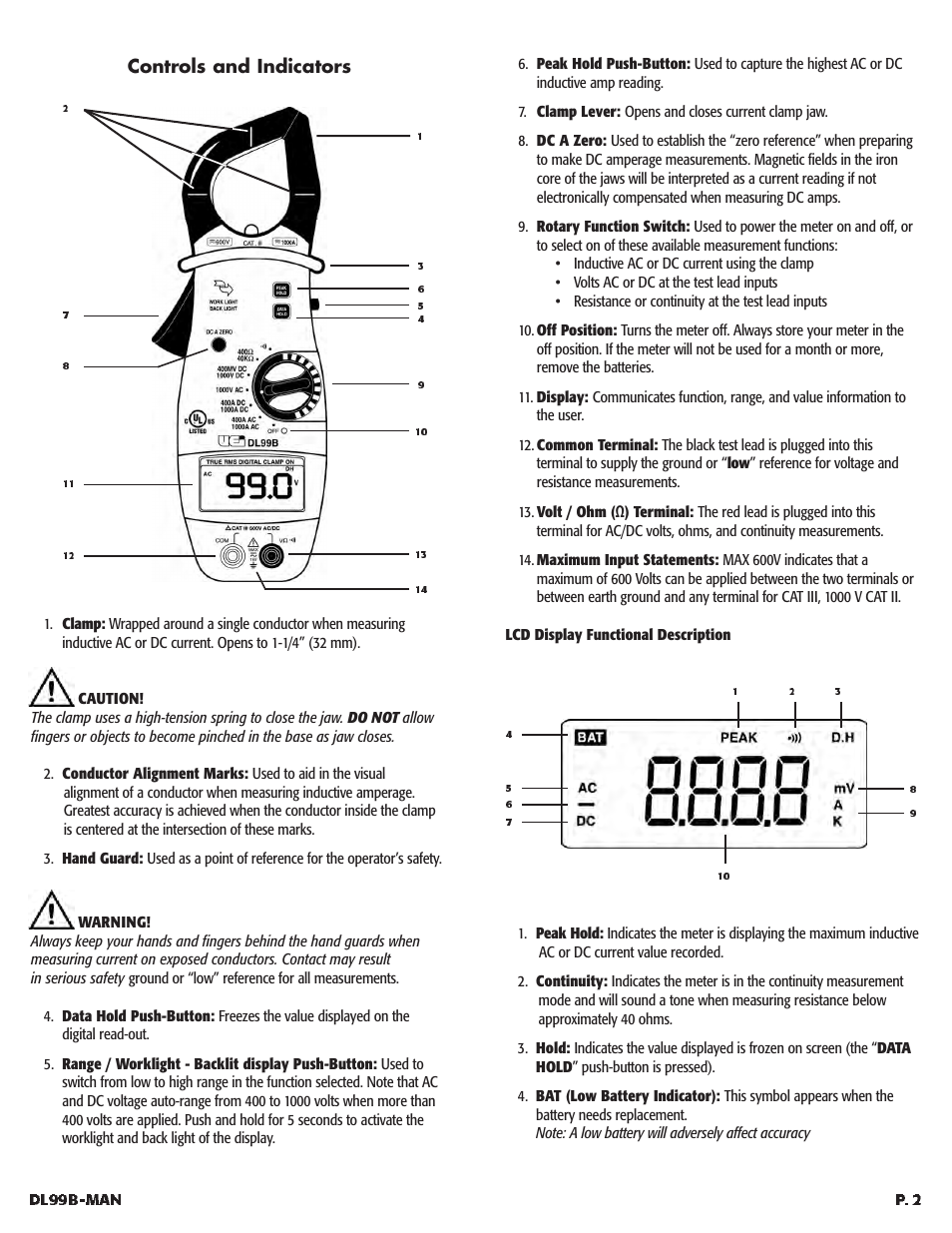 Controls and indicators | UEi Test Instruments DL99B User Manual | Page 3 / 9