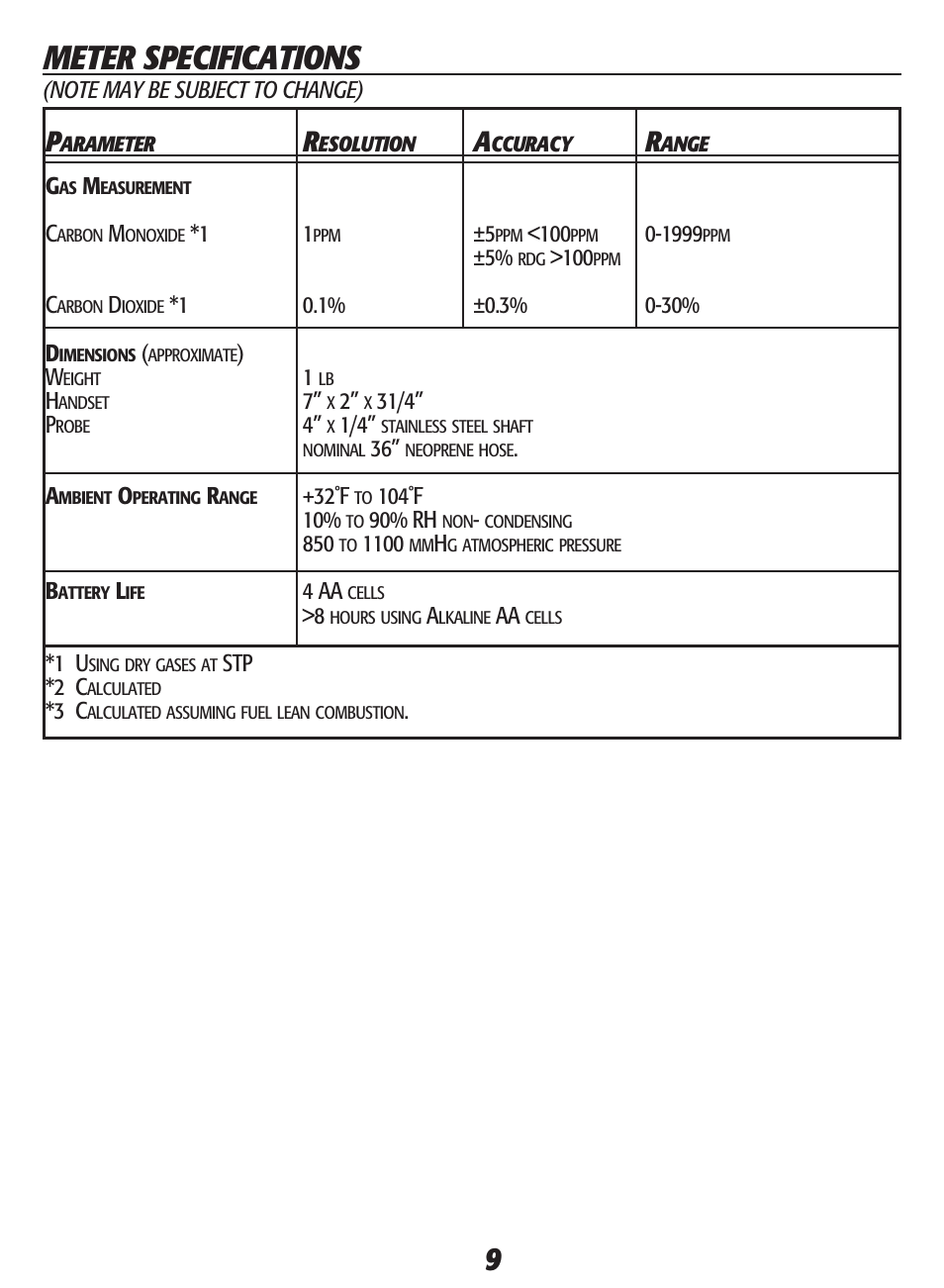 Meter specifications | UEi Test Instruments C20KIT User Manual | Page 11 / 12