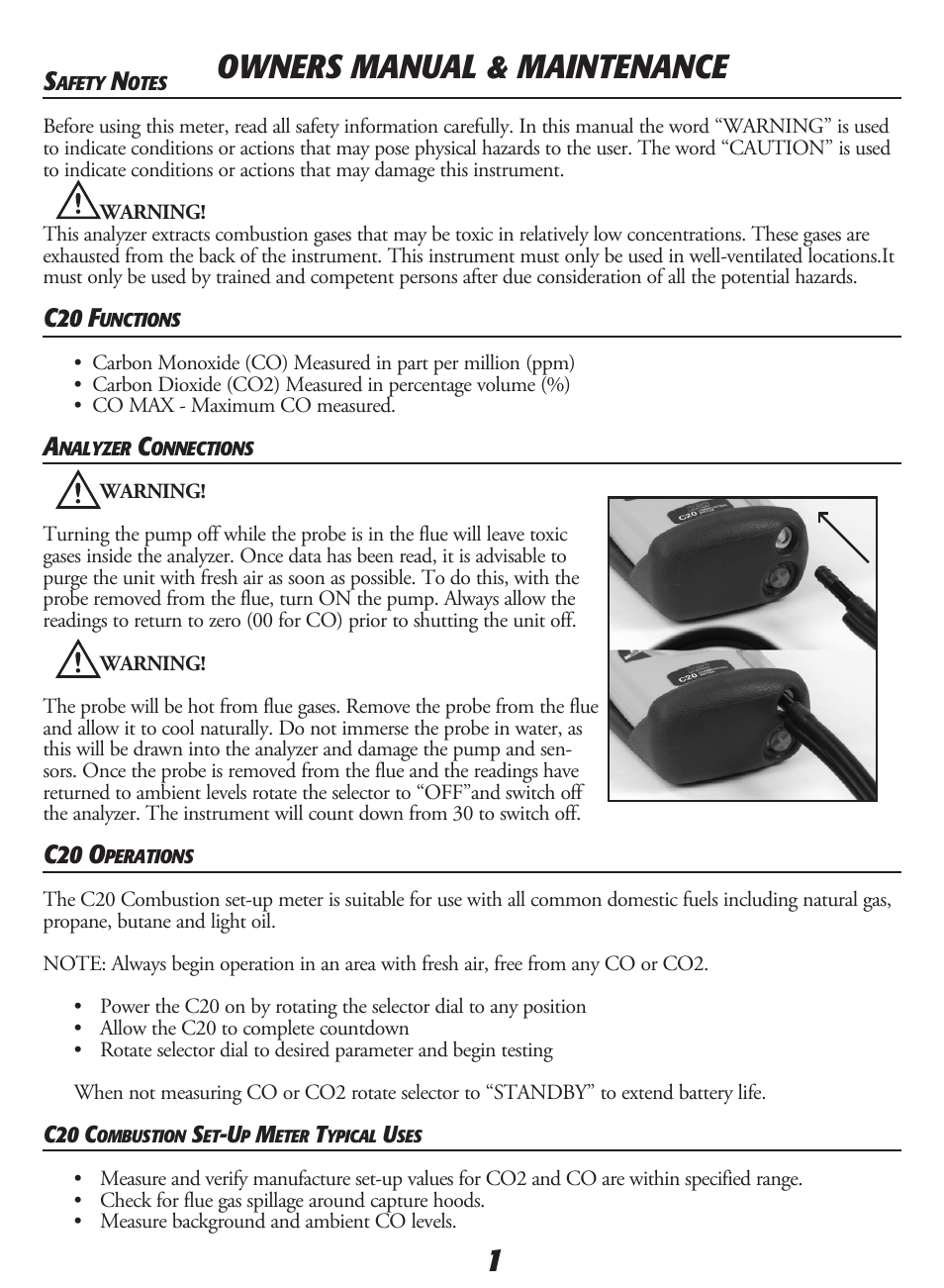 Owners manual & maintenance 1, C20 f, C20 o | UEi Test Instruments C20KIT User Manual | Page 3 / 12