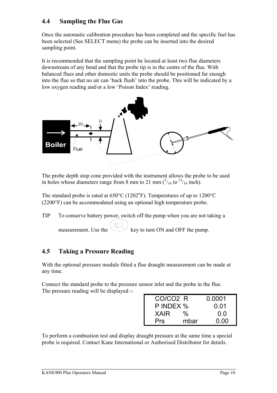 4 sampling the flue gas, 5 taking a pressure reading | UEi Test Instruments KM900PLUS User Manual | Page 11 / 39
