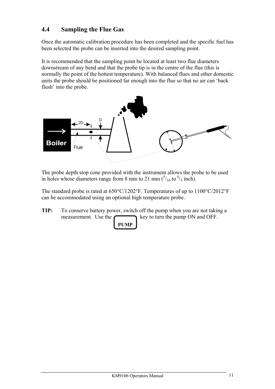 4 sampling the flue gas | UEi Test Instruments KM9106/P User Manual | Page 11 / 67
