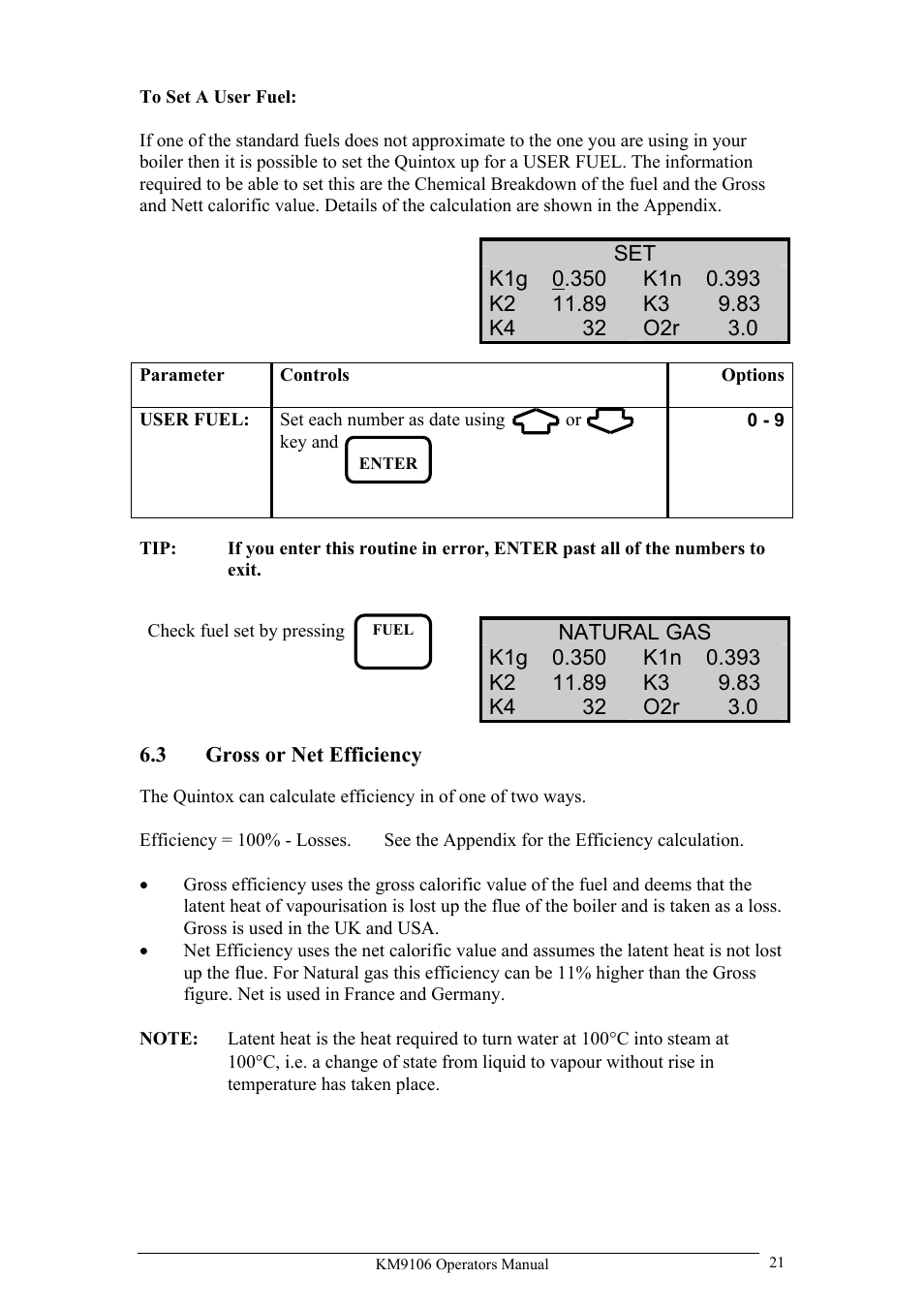 Natural gas, 3 gross or net efficiency | UEi Test Instruments KM9106/P User Manual | Page 21 / 67