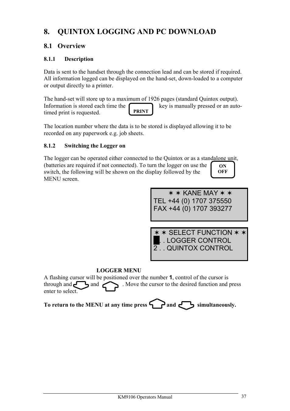 Quintox logging and pc download | UEi Test Instruments KM9106/P User Manual | Page 37 / 67