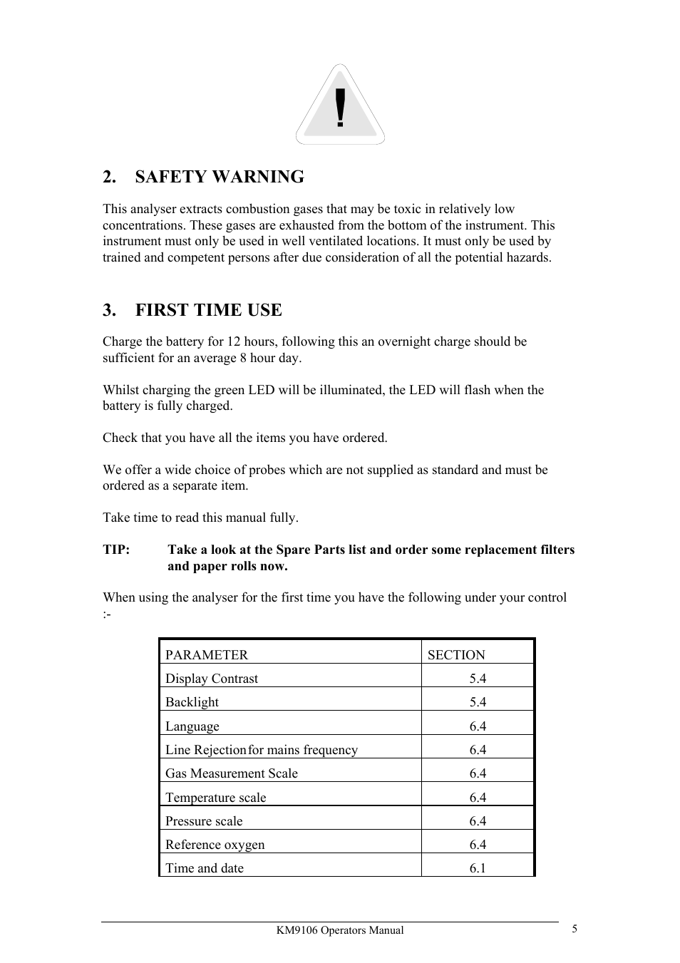 Safety warning, First time use | UEi Test Instruments KM9106/P User Manual | Page 5 / 67
