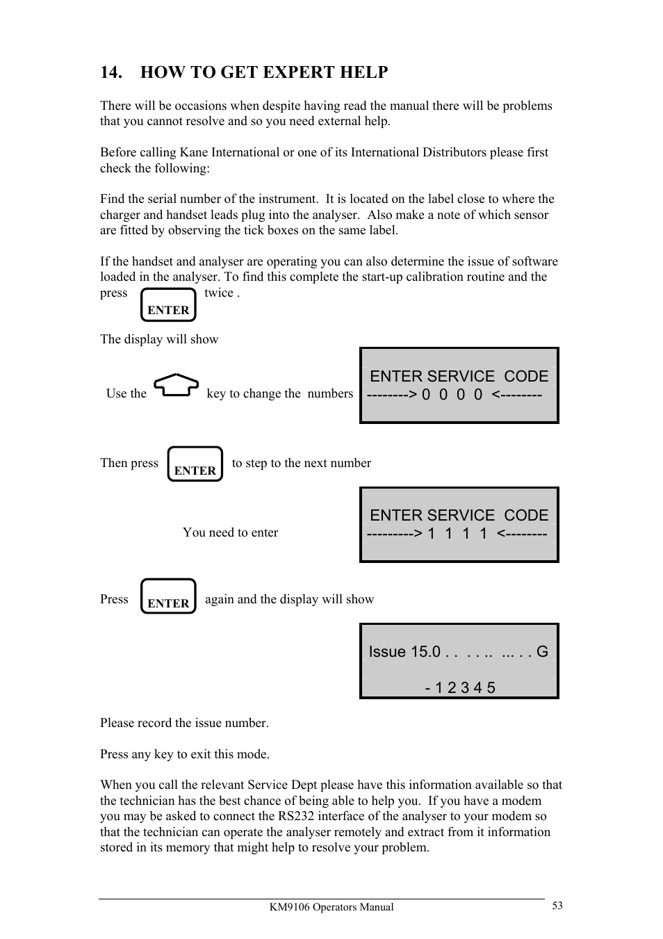 How to get expert help, Enter service code | UEi Test Instruments KM9106/P User Manual | Page 53 / 67