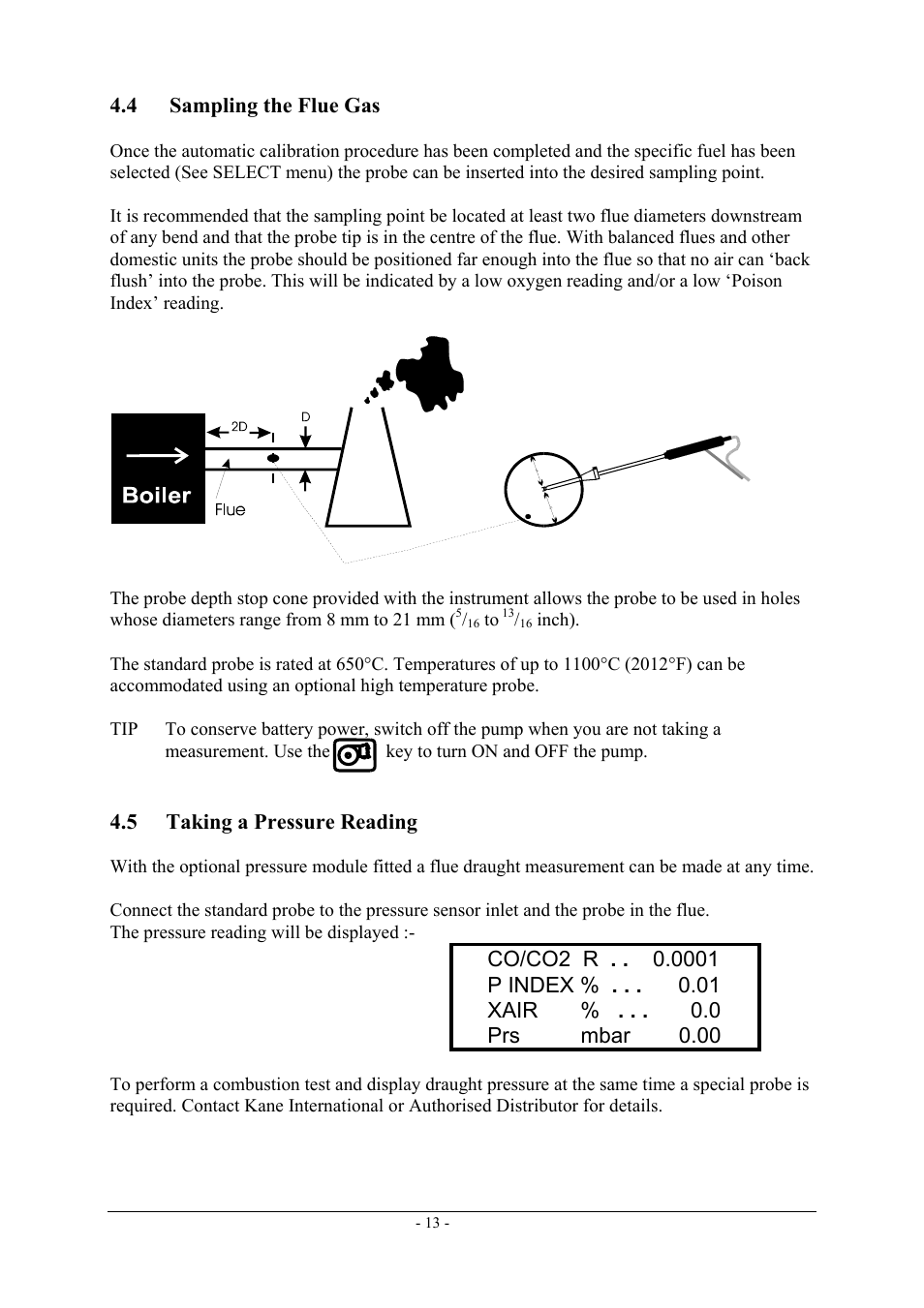 4 sampling the flue gas, 5 taking a pressure reading | UEi Test Instruments KM940 User Manual | Page 13 / 35